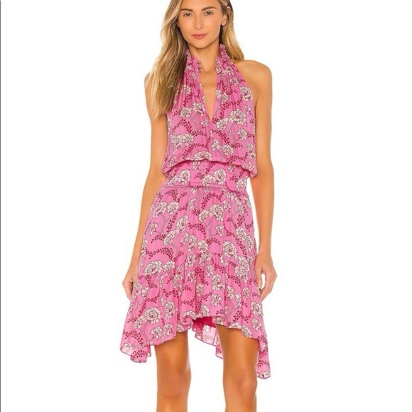 A.L.C. Pink/Red Floral Cody 100% Silk Halter Neck Dress 4 - Picture 3 of 12